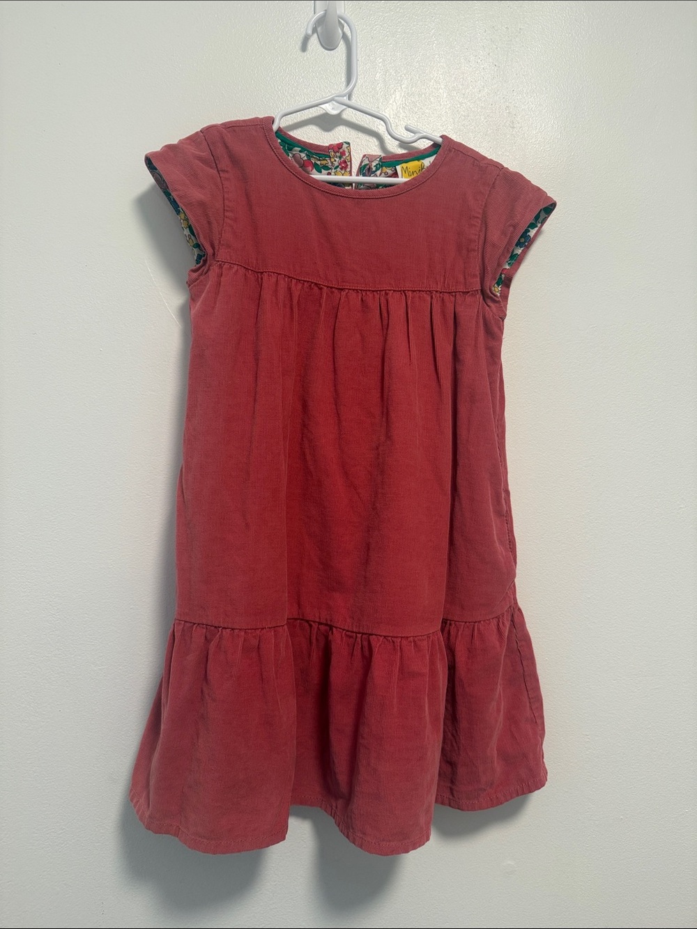 Mini Boden Dusty Rose Corduroy Dress with Floral Trim